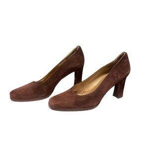 Stuart‎ Weitzman Square~Toe Brown Suede Heels 8.5